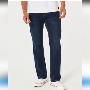 Hollister Men's Straight Jeans in Dark Indigo Blue Button Fly